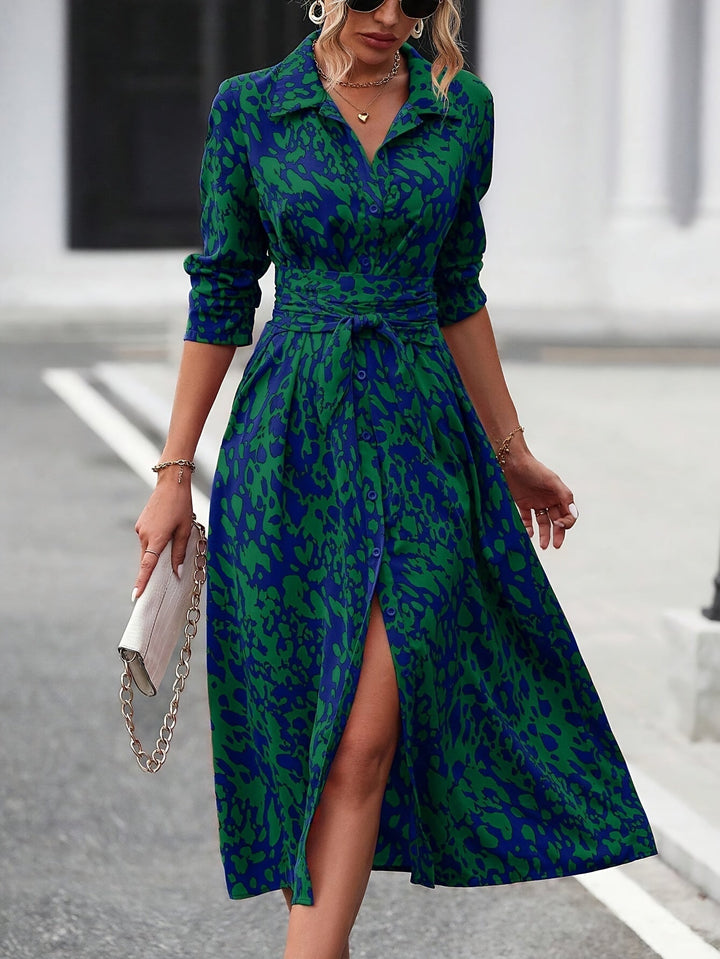 Printed Dress With Elegant Belt