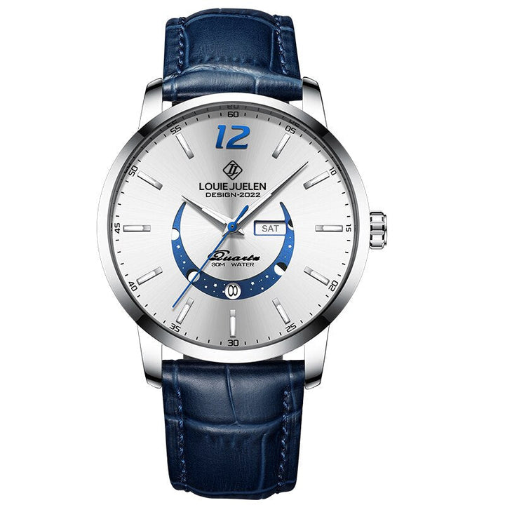 Elegant Moonphase Watch with Luminous Calendar Week