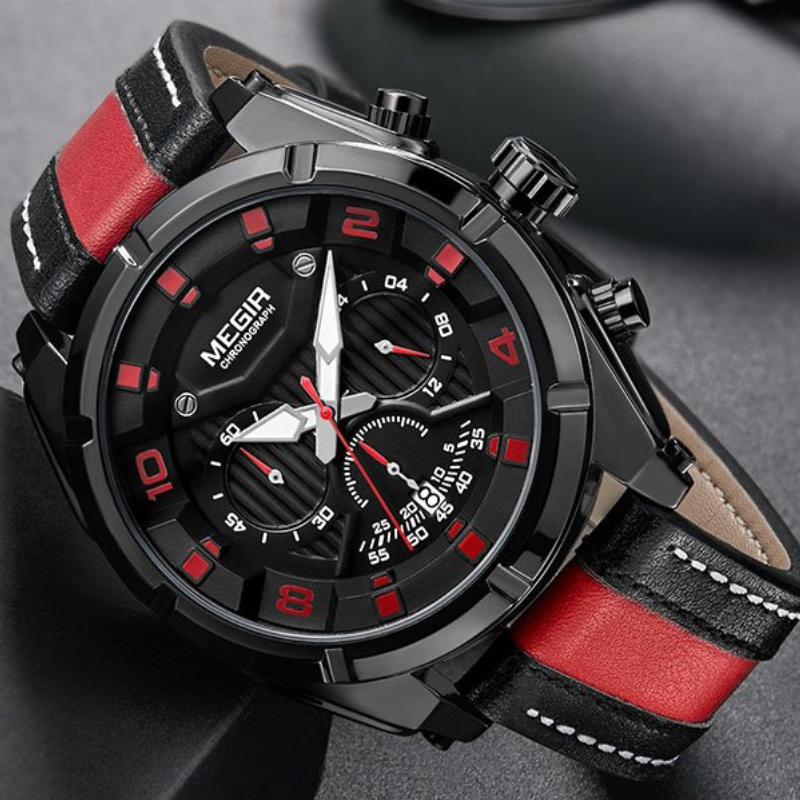 Luxury Leather Military Sport Chronograph Watch