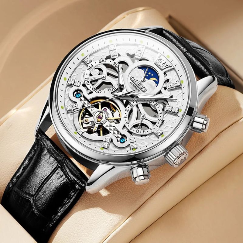 Mechanical Automatic Watch with Leather Band