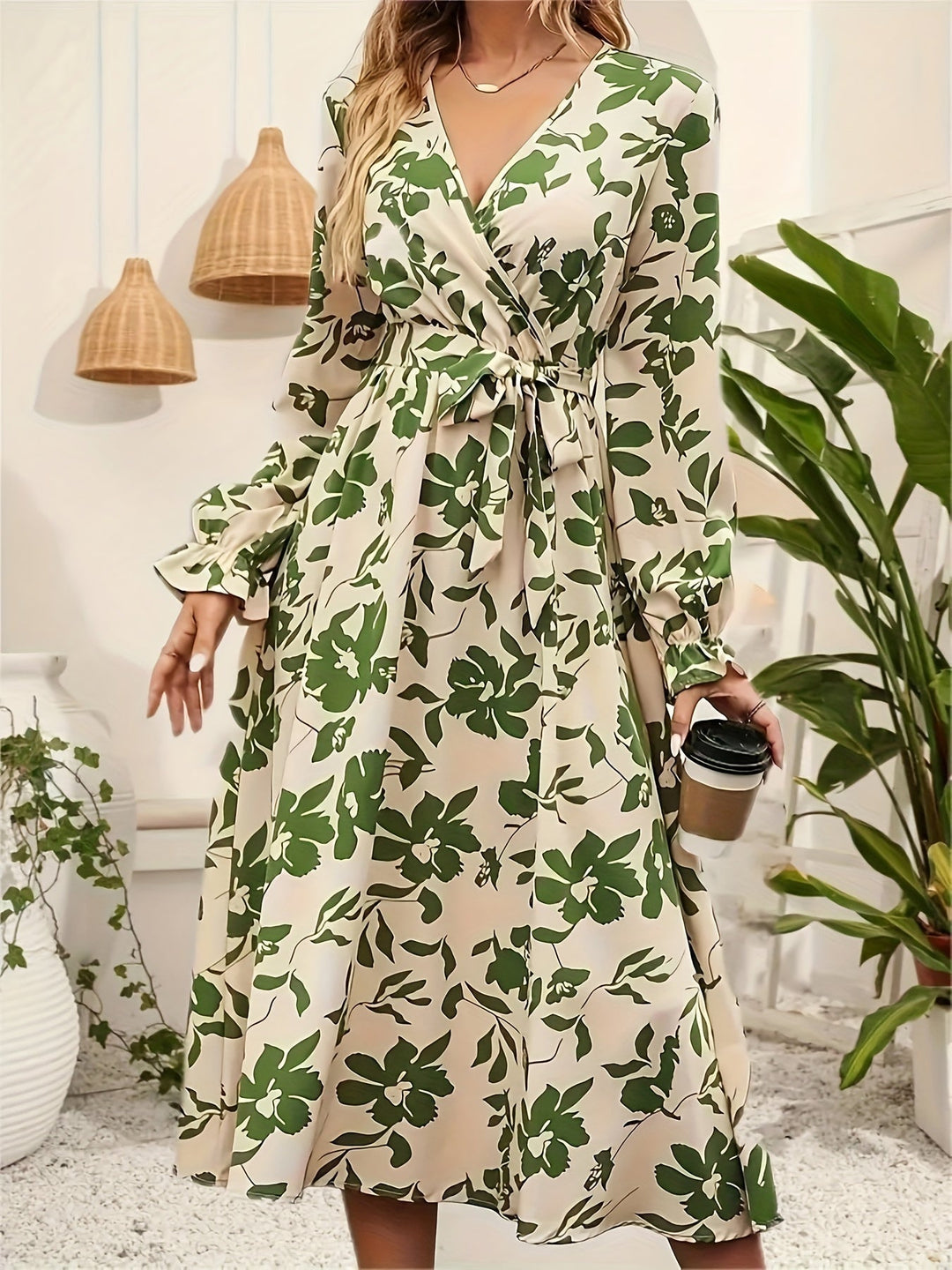 Florence – Midi Dress With Flowing Cut, Floral Print And Lantern Sleeves