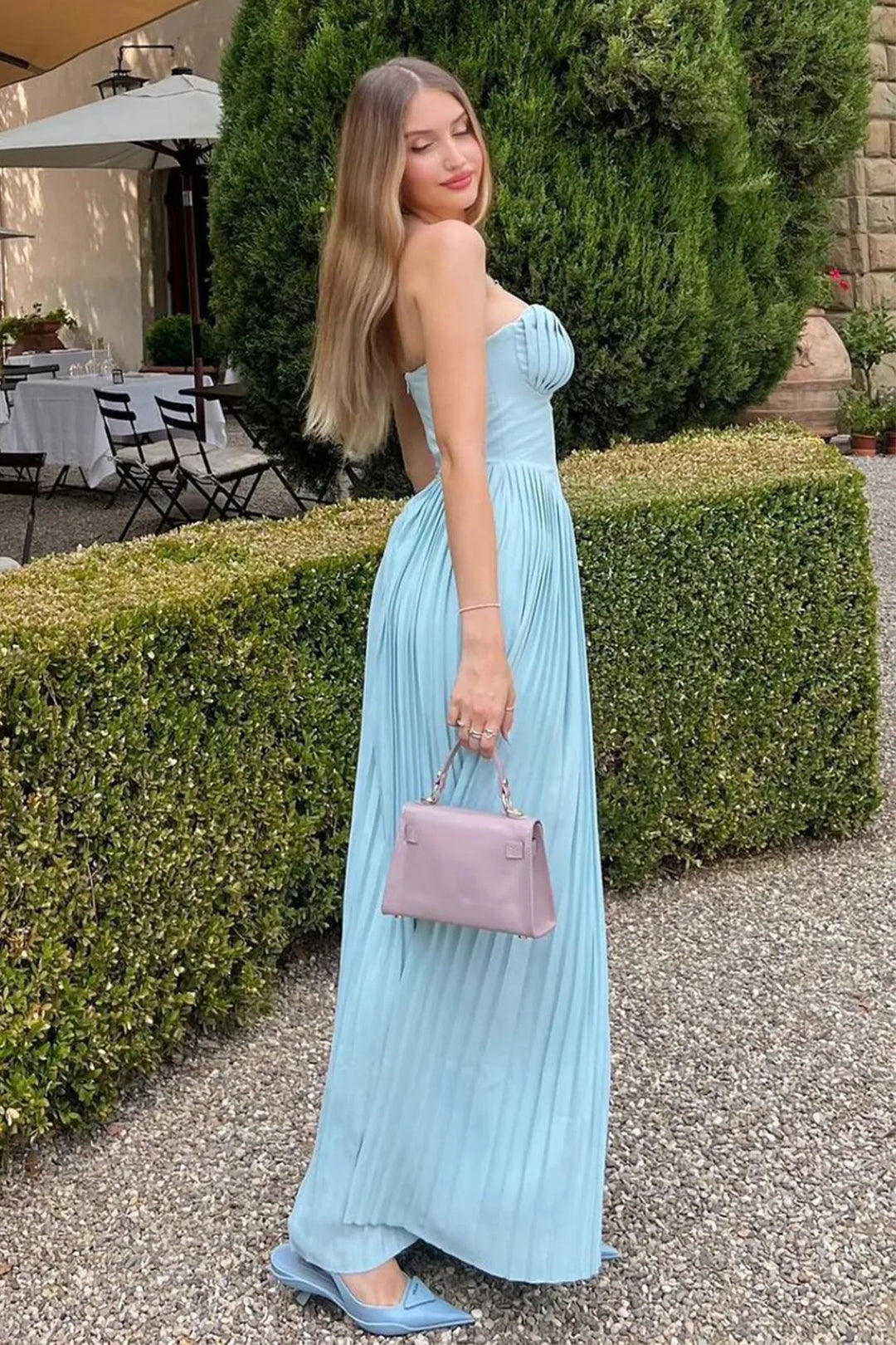 Althea - Stunning Flowy Pleated Strapless Maxi Dress