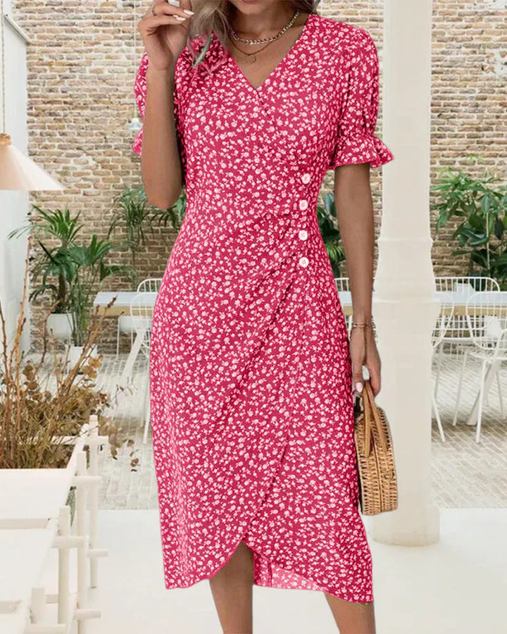 Tine - Short Sleeve Dress with Floral Print