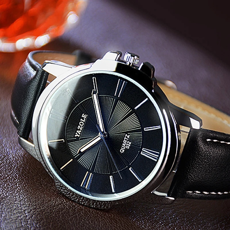 Luxury Blue Glass Leather Watch