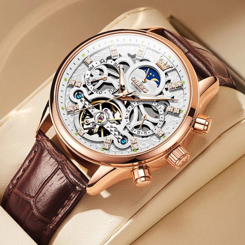 Mechanical Automatic Watch with Leather Band