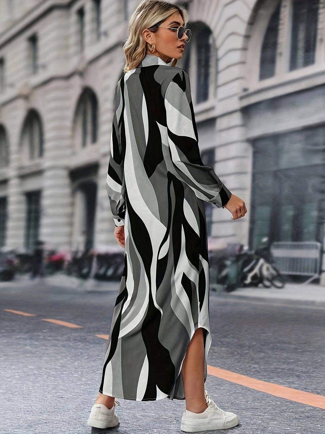 Marga - Printed Shirt Dress with Collar and Long Sleeves