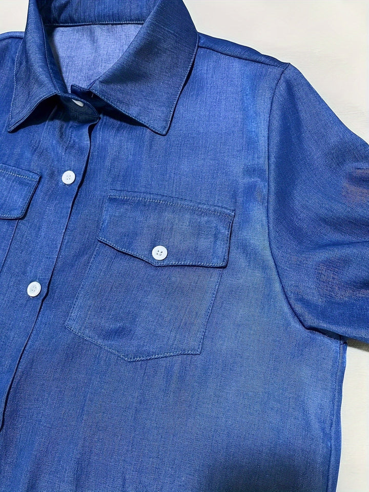 Flowing Shirt Dress With Buttons and Classic Collar