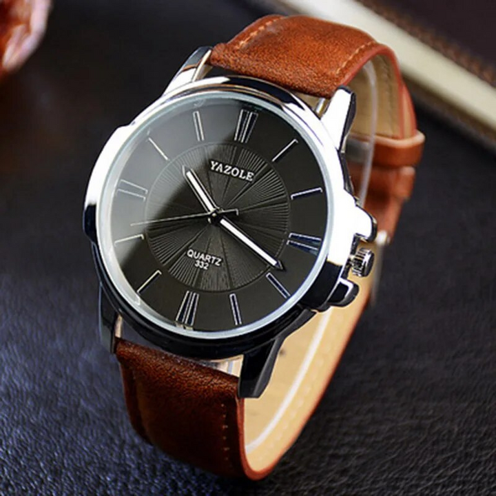 Luxury Blue Glass Leather Watch