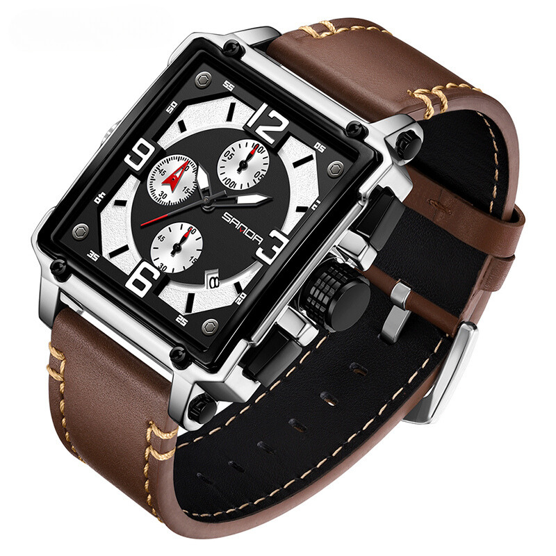 Men’s Leather Quartz Tactical Watch