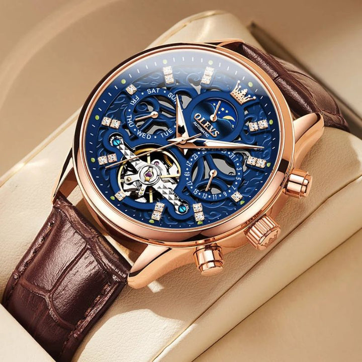 Mechanical Automatic Watch with Leather Band