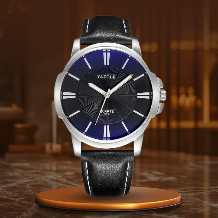 Luxury Blue Glass Leather Watch