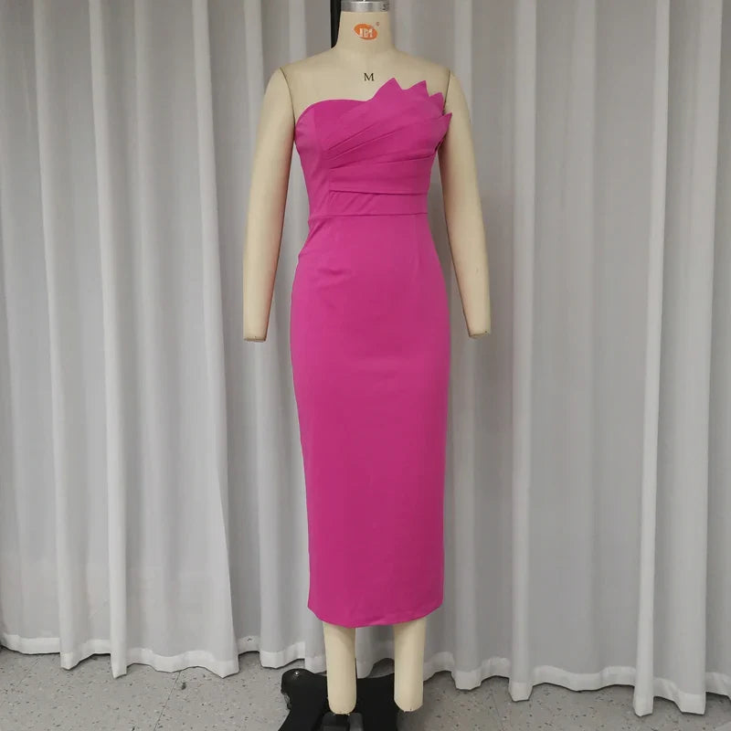 Sheina - Chic Pleated Strapless Midi Dress