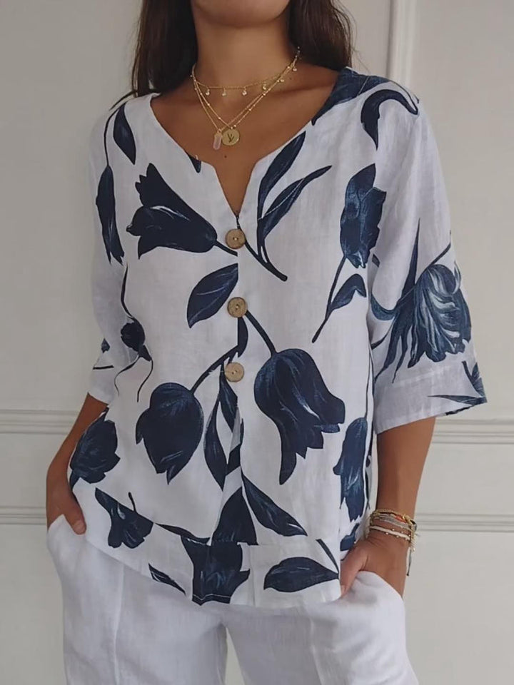 Lara - Floral V-Neck Blouse