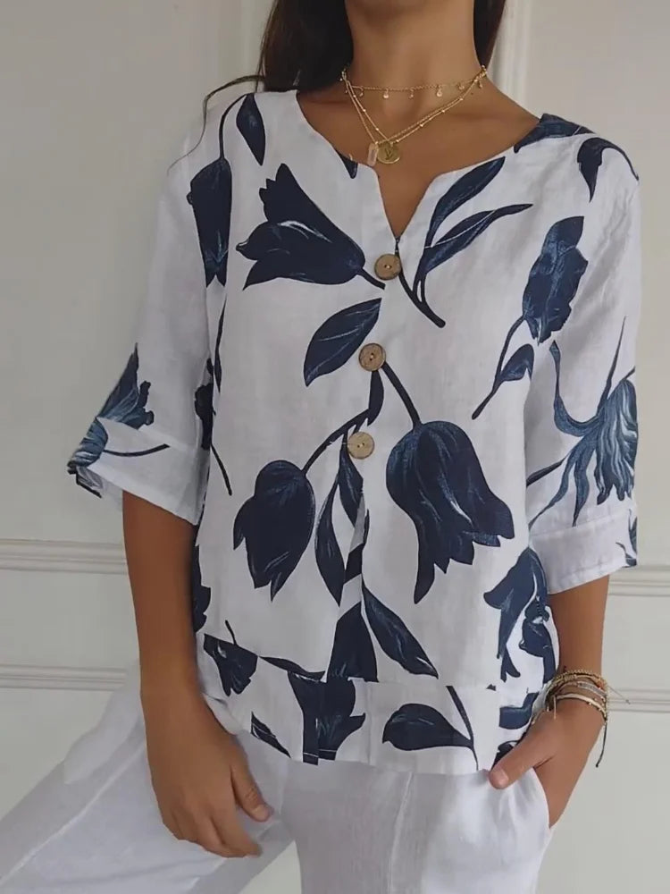 Lara - Floral V-Neck Blouse