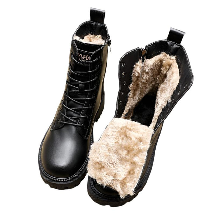 Pia - Black Leather Warm Boots