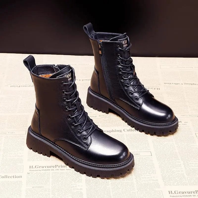 Pia - Black Leather Warm Boots